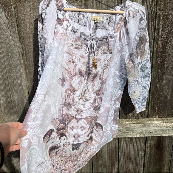 One World White and Grey Sheer Layered Top - Picture 7 of 7